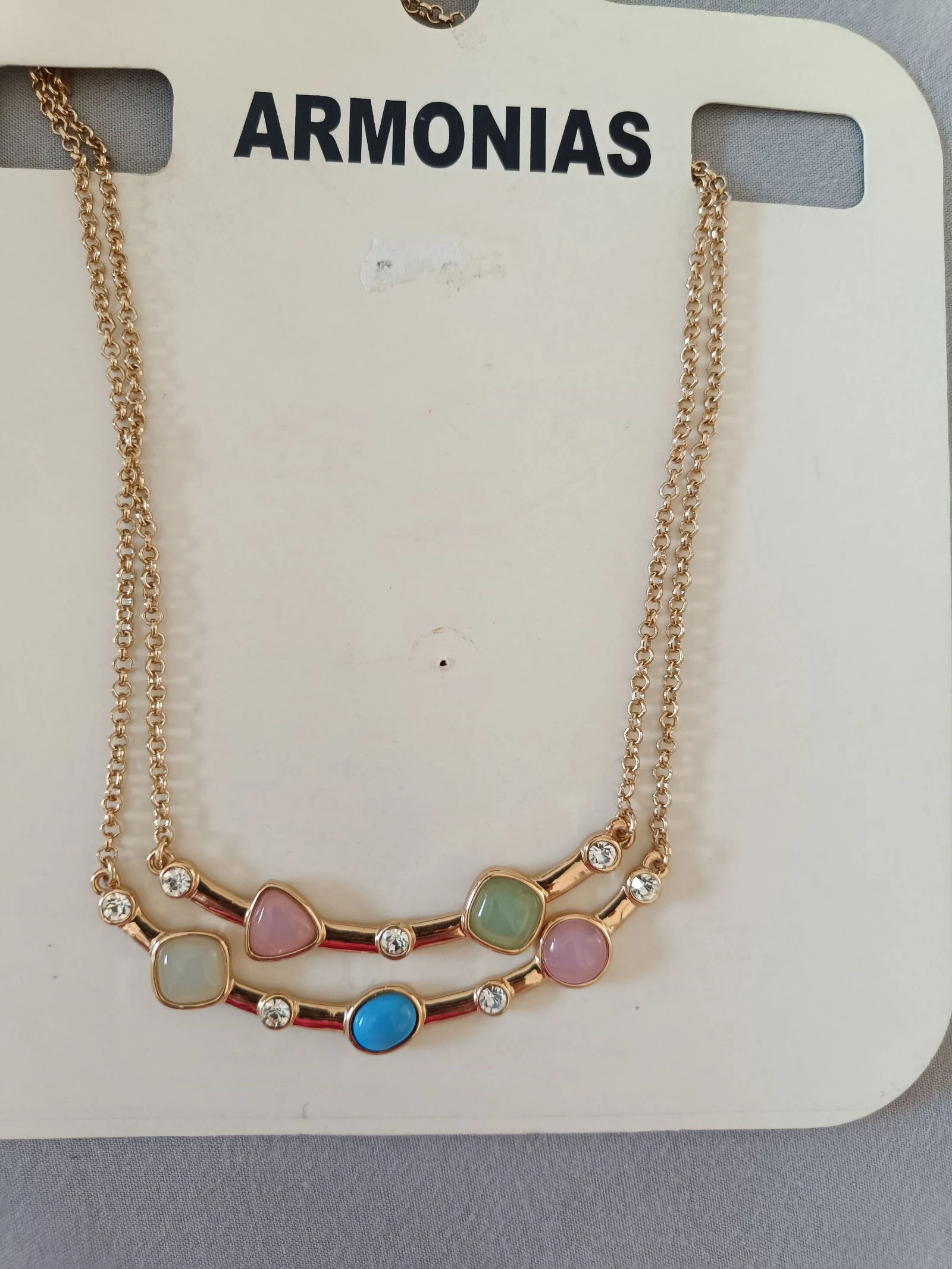 Collar doble Armonías dorado piedras pastel Nuevo PVP 15,99€